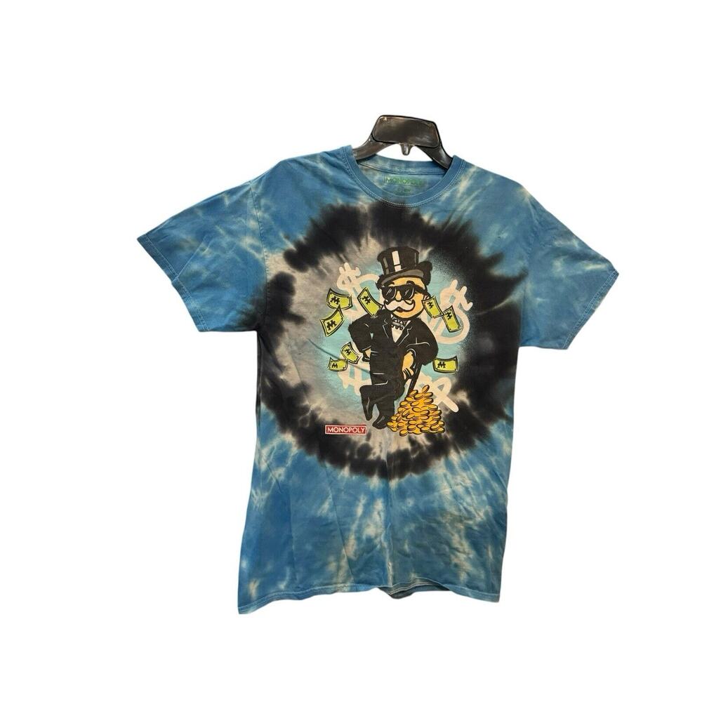 Monopoly Man Tie Dye Money Dollars Coins T Shirt Small Blue